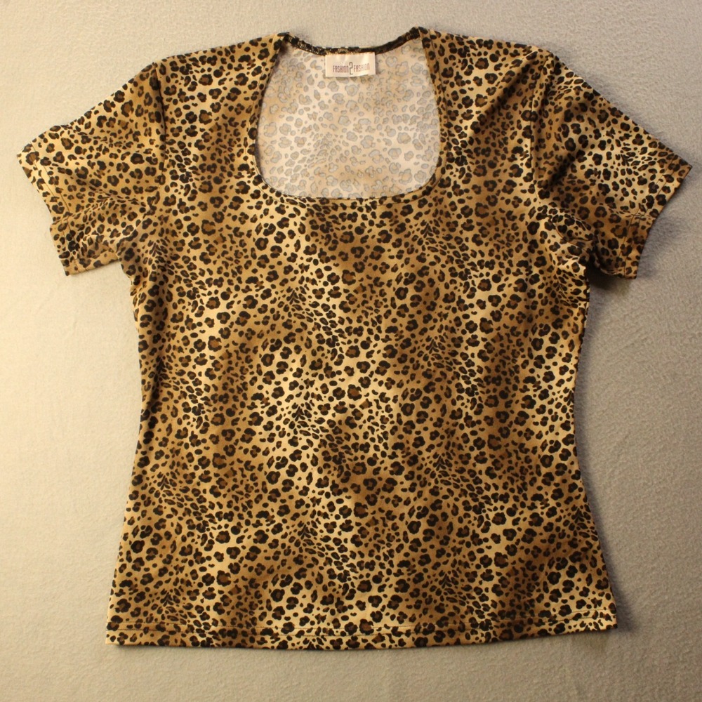 Fashion 2 Fashion Leopard Print Small? Brown Animal Fitted Y2K Square Neck Tee